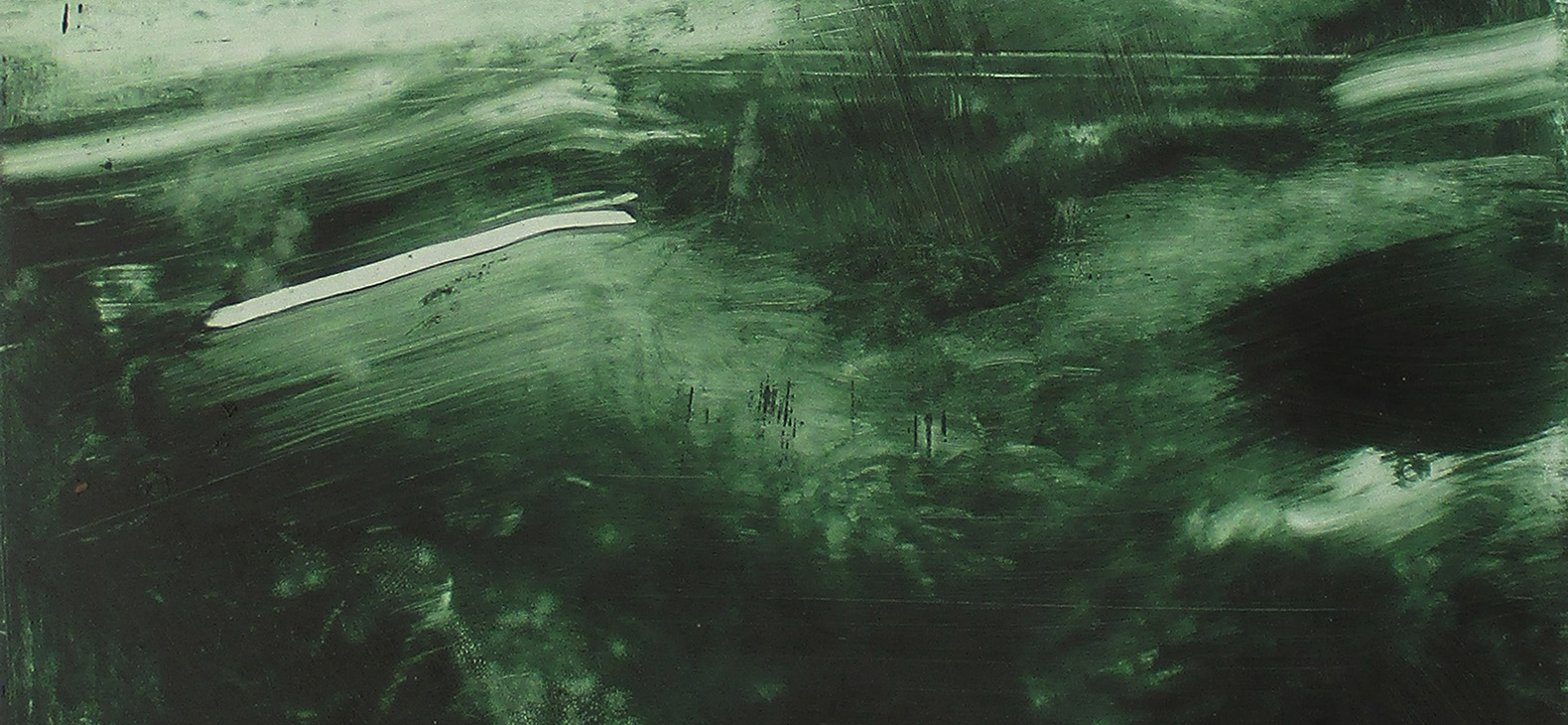 Dirk Pleyer: sketch of a painting for the exhibition "Night Vision" at Schafhof - Europäisches Künstlerhaus Oberbayern; image: abstract brushstrokes in green-white-black shades